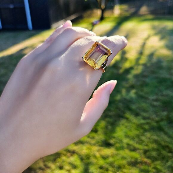 RARE Vintage Tiffany & Co. 18.5 Carats Emeral Cut Citrine 14k Gold Cocktail Ring - Picture 7 of 16